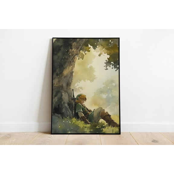 (Unframed) Sleeping Link Watercolor Poster Art: Legend of Zelda Tears of the Kingdom