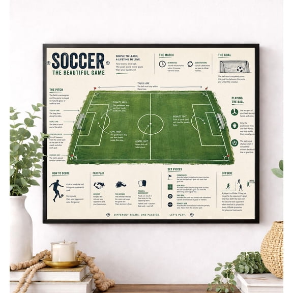 Unframed Soccer Rules Art Print Football Pitch Diagram Poster Sports Learning Chart