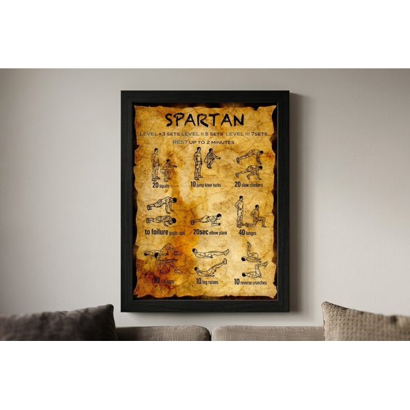 Unframed Spartan Workout Full Body Training Exercise Chart Fitness Poster Wall Art