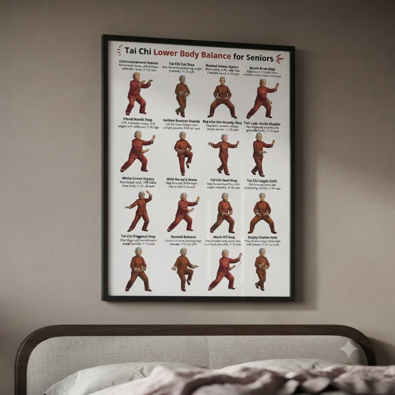 Unframed Tai Chi Lower Body Balance Poster Senior Fall Prevention Exercises Chart