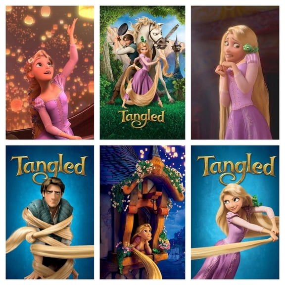 Unframed Tangled Watercolor Posters Set of 6 Pieces (8" x 10") for Kids Bedroom Wall Decorations Game Room Nursery Decor Unframed Cartoon Anime Art Paintings Poster Gift