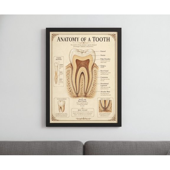 Unframed Tooth Anatomy Chart Dental Science Educational Wall Art Poster for Office and Classroom