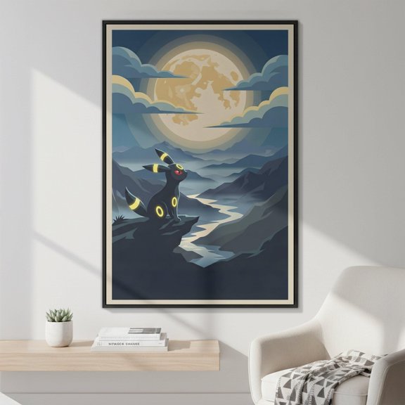 (Unframed) Umbreon Moonlit Night Vector Wall Art | Gamer Room Decor | Anime Fan Gift