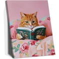 thumbnail image 1 of Unframed Vintage Cats Canvas Wall Art, Funny Animal Reading Books Poster Printing Pictures, Pink Cute Cat Lovers Wall Decor, for Girls Room Bedroom Kids Room Living Room Bathroomin, 1 of 3