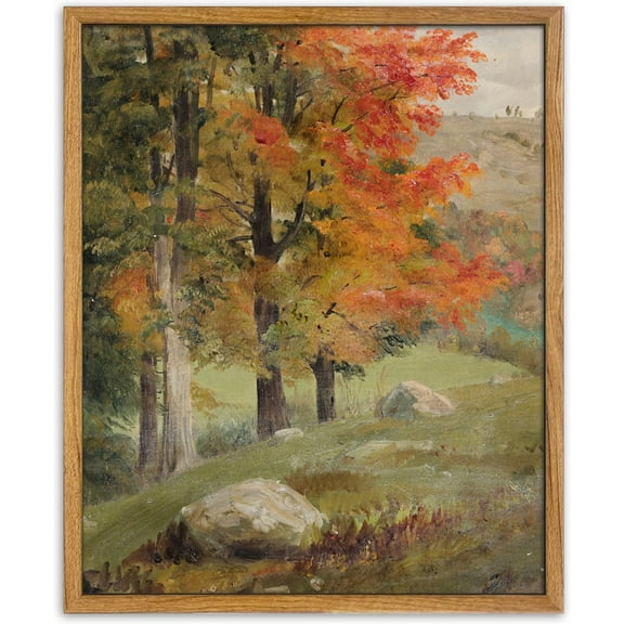 Unframed Wall Art,Autumn Tree Oil Painting Canvas Poster Vintage Fall Landscape Rustic Print Retro Forest Moody Wall Art Living Room Decor