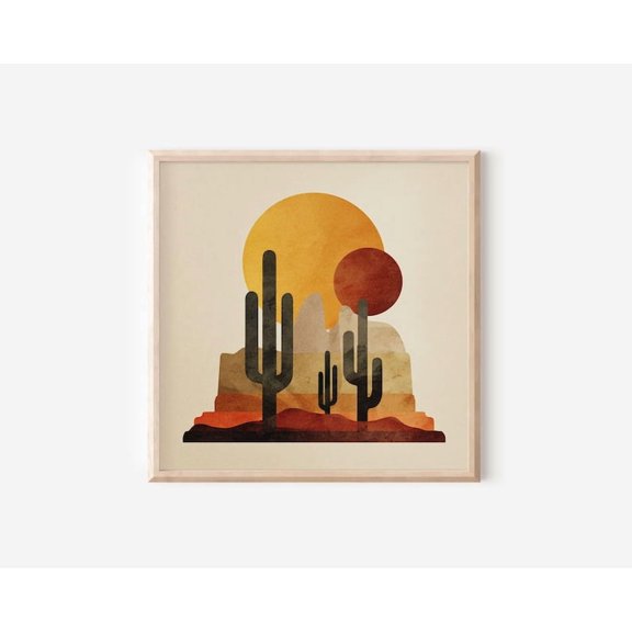 Unframed Wall Art Print Desert Cactus Mid Century Modern Arizona Sunset Landscape Poster Decor