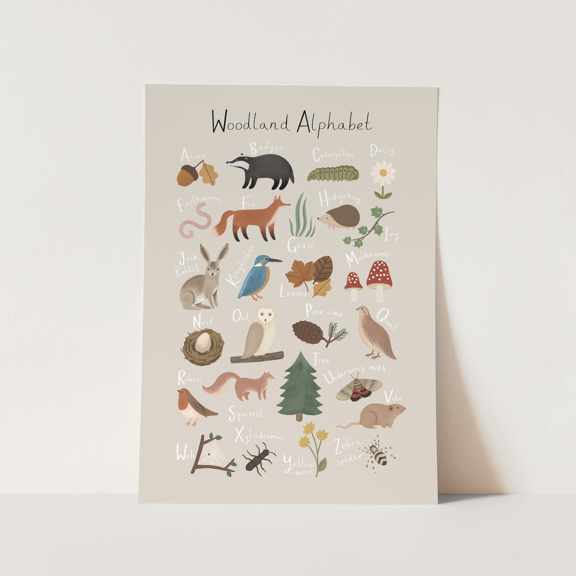 (Unframed) Woodland Alphabet in stone / Fine Art Print