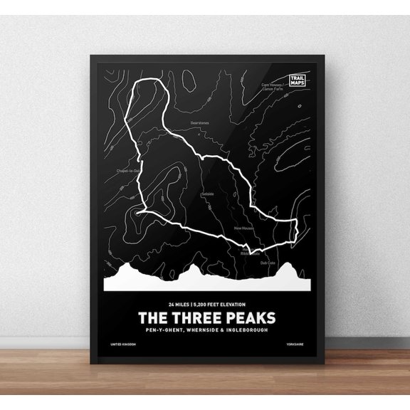 Unframed Yorkshire Three Peaks Challenge Trail Map Art Print Poster White Wall Decor