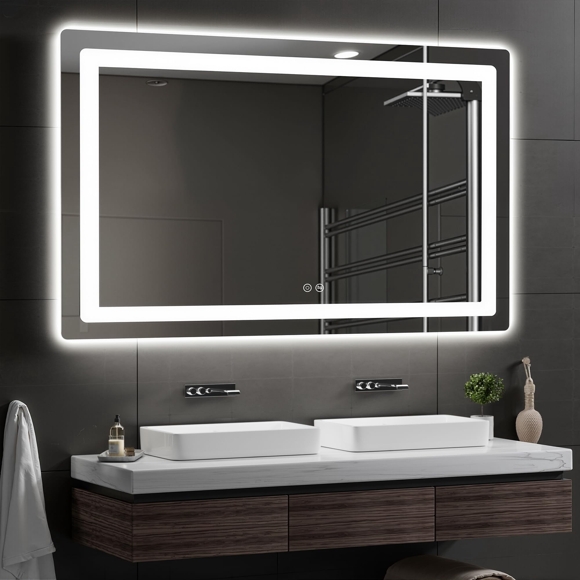 Unframed-round Corner 30"L x 50"W Led Lighted Wall Bathroom Vanity ...