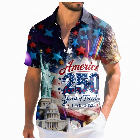 UngA 250 Anniversary Shirts, American Flag Mens Hawaiian Shirt Short Sleeve 3D Graphic Button Down T-Shirts for Men Holiday Beach Shirts (Dark Blue,3XL)