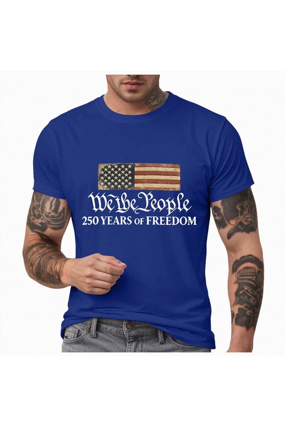 250 Anniversary Shirts, American Flag Shirts for Men USA Patriotic T-Shirt Short Sleeve 4th of July Graphic Tee Tops (Blue,L)