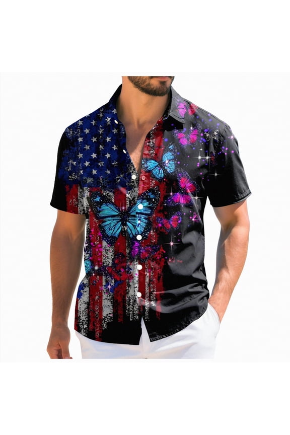 250 Anniversary Shirts, Men's American Flag Hawaiian Shirt Patriotic Short Sleeve Button Down Tshirts 4th of July Summer Beach Outfit (Black,M)
