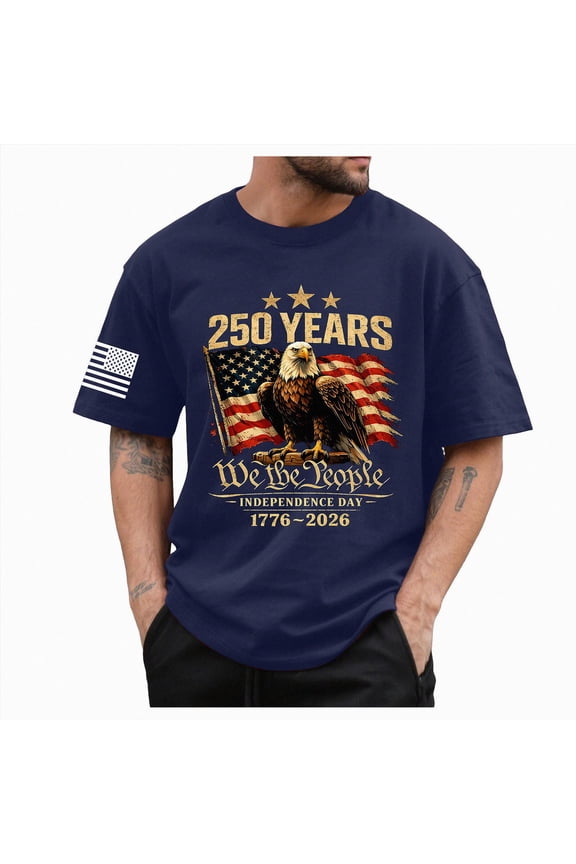 250 Anniversary USA Shirt Mens 250 Years 1776-2026 250th Birthday Eagle Liberty Bell Men's T-Shirts (Dark Blue,M)