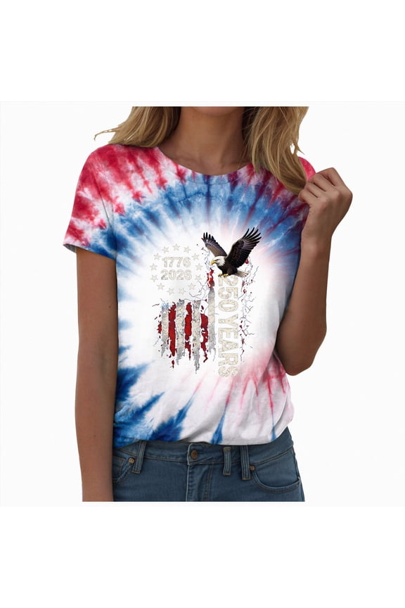 250 Anniversary USA Shirt Women Patriotic Eagle American Flag Cool Shirt for Women (Dark Blue,L)