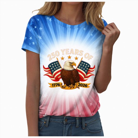 UngA 250 Anniversary USA Shirt for Women Retro Statue of Liberty Pullover Top Casual Short Sleeve Shirt Patriotic Womens T-Shirts (Blue,M)