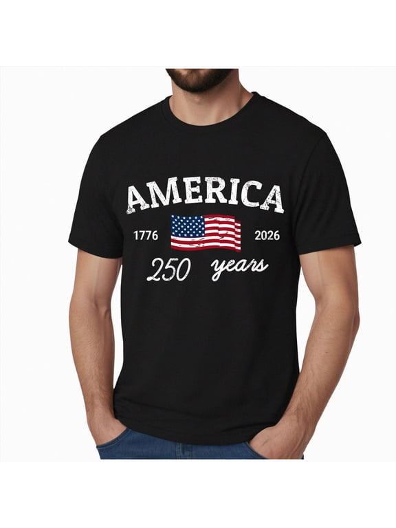 250 Anniversary USA Shirts, USA Apparel 4th of July Shirts for Men Patriotic American Flag Tshirts 250th Anniversary Independence Day Tees Tops (Black,XL)