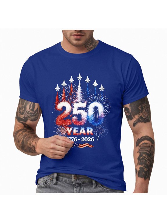 250 Anniversary USA T Shirt, American Flag Eagle Shirt Men's 1776 July Patriotic Graphic T Shirt 4th of July Tees USA Flag Short Sleeve Shirt(Blue,S)