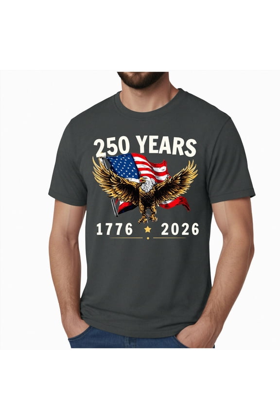 250 Anniversary USA T Shirt, American Shirts for Men American Flag Patriotic T-Shirt Independence Day Graphic Tee Tops (Dark Gray,L)