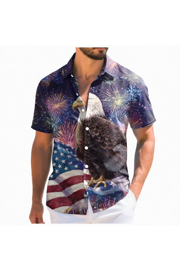 250 Anniversary USA T Shirt, Men's American Flag Hawaiian Shirts Patriotic 4th July Shirt Summer Casual Button Down Short Sleeve Beach Shirts (Purple,4XL)