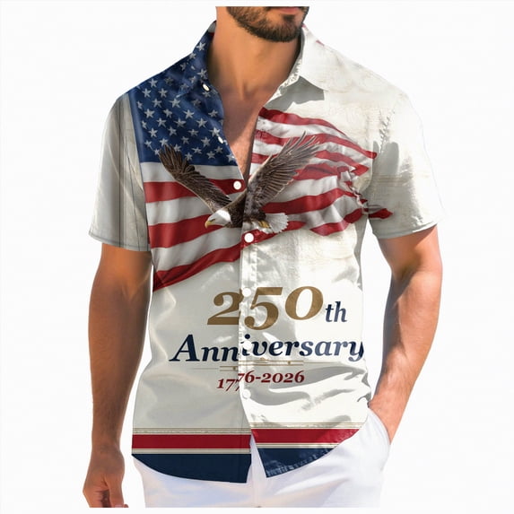 UngA 250 USA Shirt, Men's American Flag Patriotic Button Down Shirt USA 4th of July Short Sleeve Tshirts Shirts for Men (White,XXL)
