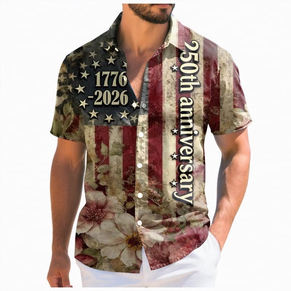 UngA 250 Year American Anniversary Shirt, Men's American Flag Hawaiian Shirt Patriotic Short Sleeve Button Down Tshirts 4th of July Summer Beach Outfit (Grey,XL)