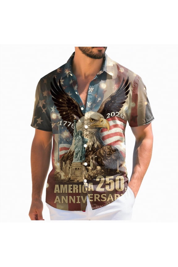250 Years Shirt, Men's American Flag Hawaiian Shirts Patriotic 4th July Shirt Summer Casual Button Down Short Sleeve Beach Shirts (Grey,XXL)