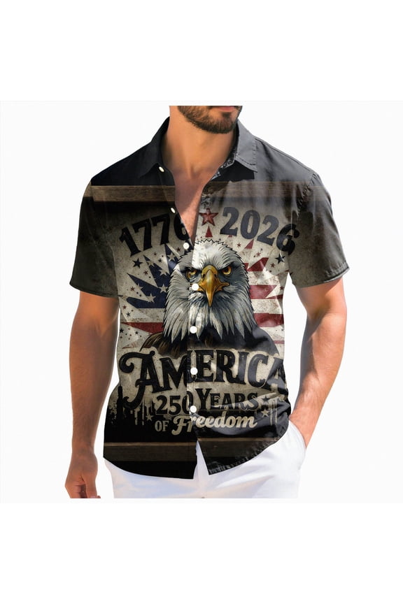250Th Anniversary USA Hawaiian Shirt for Men 1776-2026 Patriotic Short Sleeve Button Down Shirt Independence Day Gifts Mens Shirt Dark Gray,L