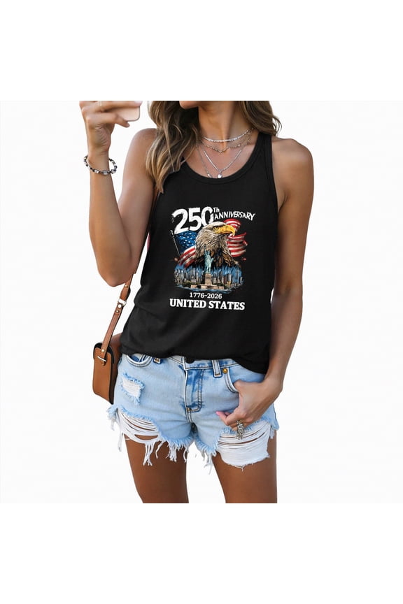 250th Anniversary Shirt 4th of July Tank Tops Women American Flag Top Independence Day Patriotic Tanks USA Flag Casual Sleeveless Shirts (Black,M)
