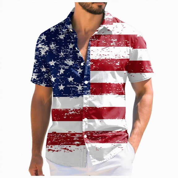 UngA 250th Anniversary Shirt, Men's American Flag Button Down Shirt Casual Eagle Hawaiian Shirts Patriotic Short Sleeve T Shirts for Man (Red,L)