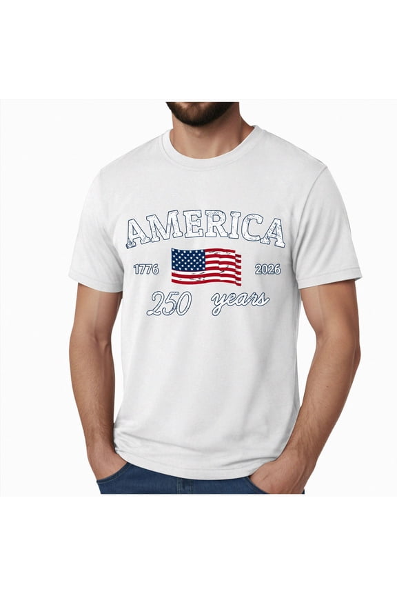 250th Anniversary USA Shirt, 4th of July Shirts for Men Patriotic American Flag Tshirts 250th Anniversary Independence Day Tees Tops (White,L)