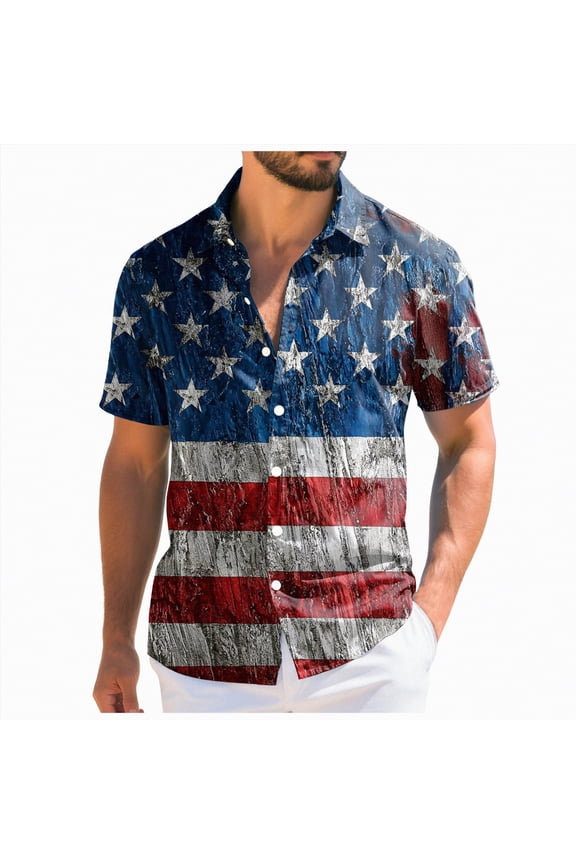 250th Anniversary USA Shirt, Men's 4th of July American Flag Patriotic T Shirts Short Sleeve Button Up USA Memorial Day Shirts (Blue,XXL)