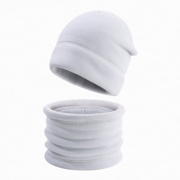 UngA 2Pcs Kids Winter Hat and Scarf Set Toddler Soft Slouchy Hat Fleece Lined Scarf for Boys Girls (Light Gray,4-10 Years)