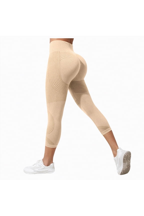 3D Leggings Anti Cellulite for Women, Tummy Control High Waisted Leggings, Push-Up Sculpting Yoga Pants Fitness Sport Workout Yoga Pants Women Beige,S