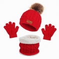 thumbnail image 1 of UngA 3Pcs Kids Hat Scarf and Snow Gloves Set, Winter Knit Warm Soft Pom-Pom Beanie Outdoor for Boys Girls and Toddlers (Red,1-5 Years), 1 of 6