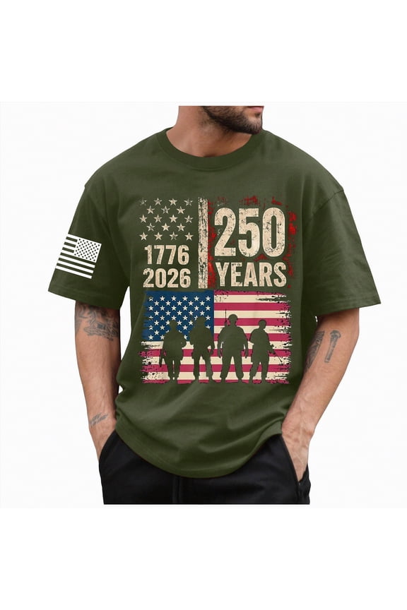4th of July Shirts for Men American Flag Patriotic Shirts 250 Anniversary USA Stars and Stripes Short Sleeve Tee Top Independence Day Men's T-Shirts (AG,S)