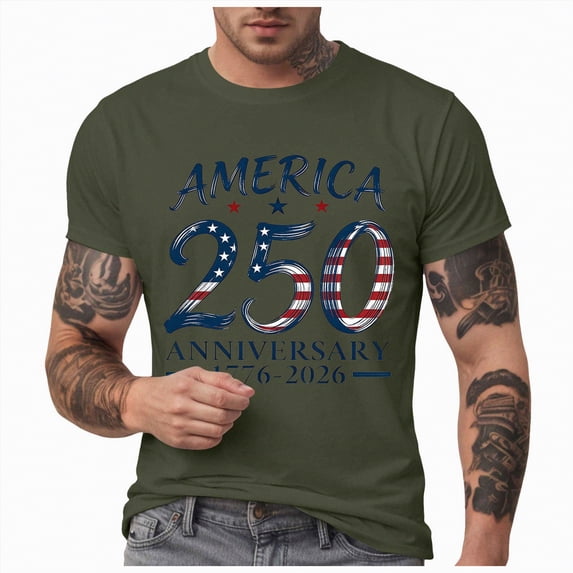 UngA 4th of July Shirts for Men 250th Anniversary Independence Day Short Sleeve Tees Tops Patriotic American Flag Tshirts for Men (AG,L)