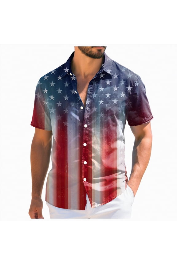 America 250 Shirt, 4th of July Hawaiian Shirts for Men American Flag Patriotic Tshirts Button Down Beach Shirts USA Short Sleeve Tops (Red,3XL)