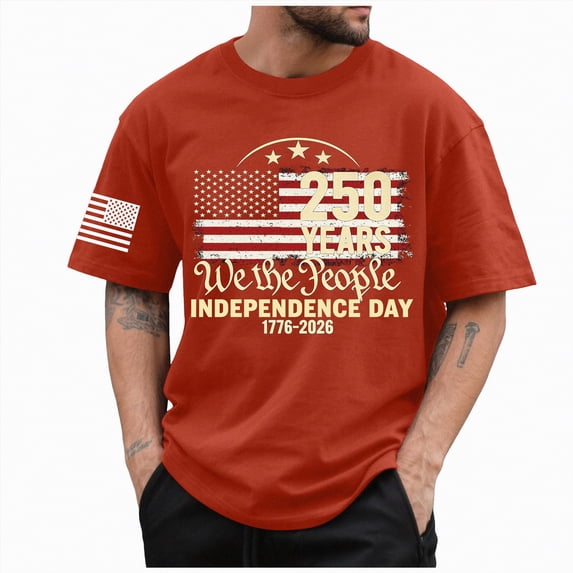 UngA America 250 Shirt, American Flag Shirts for Men USA Patriotic T-Shirt Short Sleeve 4th of July Graphic Tee Tops (Red,L)