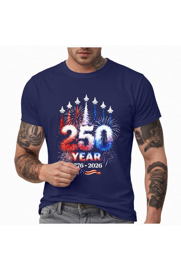 America 250 Shirt Men's 250Th Anniversary Casual Printed Short Sleeve T-Shirt American Flag Men Years of Freedom Mens Tshirts (Dark Blue,M)