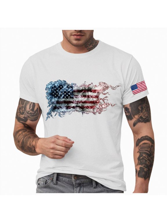 America 250 Shirt Men's 250Th Anniversary Casual Printed Short Sleeve T-Shirt American Flag Men Years of Freedom T Shirts Men (White,XXL)