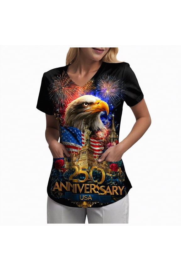America 250 Shirt Women 250 Years Anniversary USA American Flag Printed Independence Day 1776-2026 Freedom T Shirt Women (Gold,XXXL)