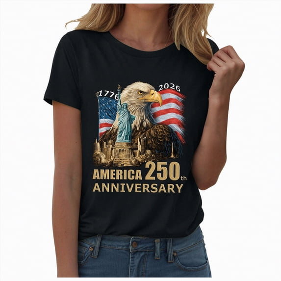 UngA America 250 Shirt Women 250 Years Anniversary USA American Flag Printed Independence Day 1776-2026 Freedom Womens T Shirt XL,Black