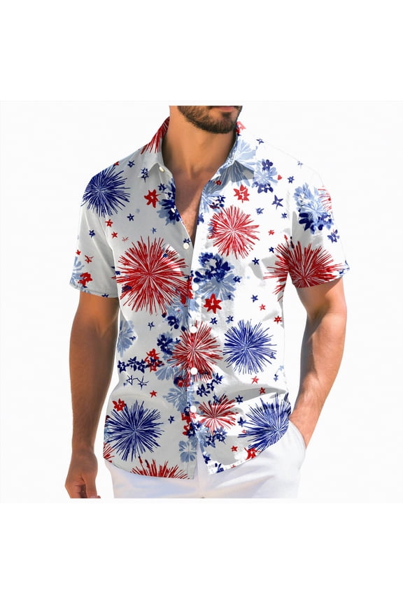 America 250th Anniversary Shirt, 4th of July Hawaiian Shirts for Men American Flag Patriotic Tshirts Button Down Beach Shirts USA Short Sleeve Tops (Blue,XXL)