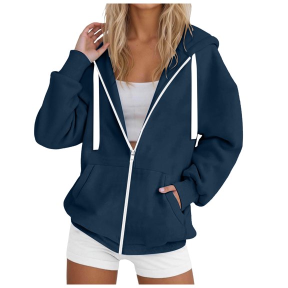 UngA Anorak Jacket Women Women's Casual Ligtweight Military Jackets Anorak Utility High Waist Drawstring Zip Up Hood Coat Navy,2XL