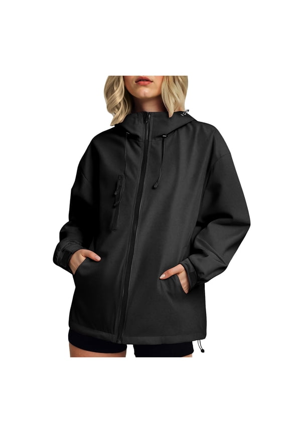 Anorak Jacket Women Women's Utility Jackets Zip Up Snap Button Anorak Jackets Utility Coat Outwear Flap Pockets Lightweight Jacket Black,S