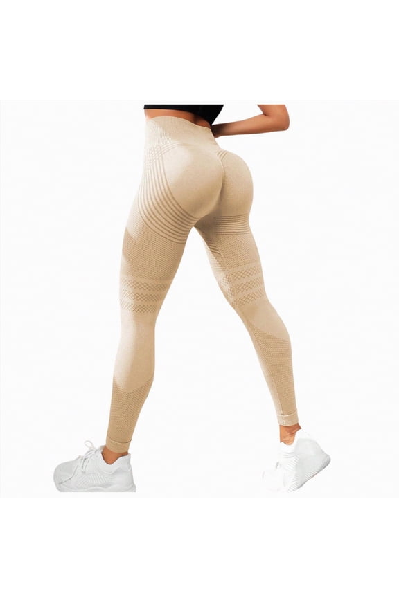 Anti Cellulite Leggings for Women Seamless Butt Lifting Tummy Control Leggings for Women High Waist Yoga Pants Compression Contour Tights Workout Women's Yoga Leggings Beige,M