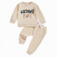 thumbnail image 1 of UngA Baby Boy Birthday Outfit Toddler Fall Clothes Infant Birthday Boy Shirt & Pants Set Cute 2 Piece Cake Smash Outfits (Beige,2-3 Years), 1 of 7