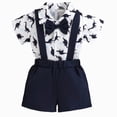 thumbnail image 1 of UngA Baby Boy Clothes 0-18M Newborn Infant Gentleman Outfit, Shirt+Bowtie+Suspender Pant Baby boy Suit Clothing Set Cute Baby Boy Outfits Blue,6-9 Months, 1 of 6