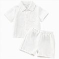 thumbnail image 1 of UngA Baby Boy Summer Clothes Toddler Infant Boys Button-down Texture Shirt Tops + Cotton Shorts Outfit 2PCS Set with Pockets (White,18-24 Months), 1 of 4
