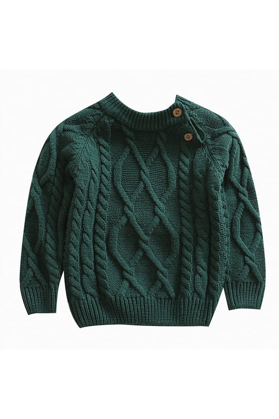 Baby Boys' Girls' Cable Knit Sweaters Toddler Long Sleeve Solid Crew Neck Pullover Kids Baby Fall Winter Clothes (Dark Green,18-24 Months)